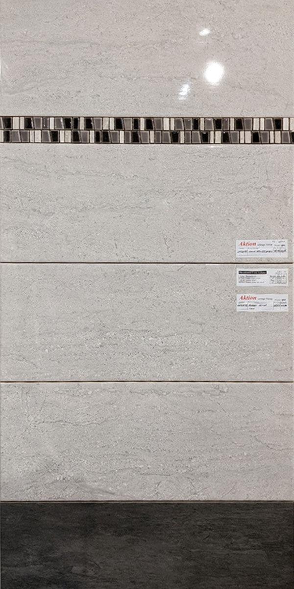 Wandfliese 25x60cm Steinoptik Travertin Farbe Grigio, Serie Trani, Material Steingut