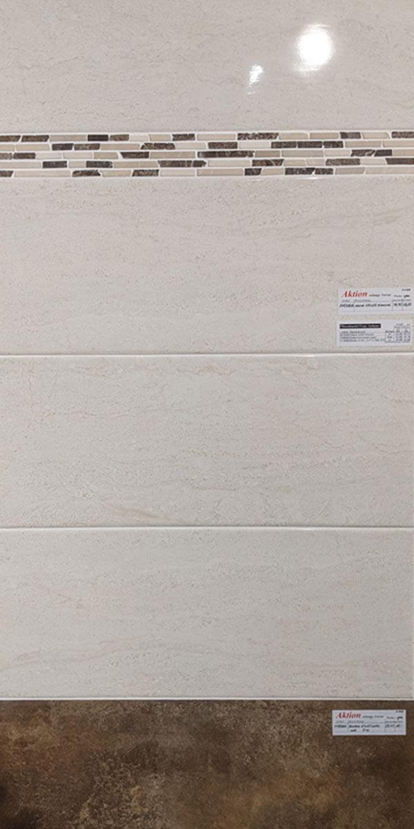 Wandfliese 25x60cm Steinoptik Travertin Farbe Almond, Serie Trani, Material Steingut