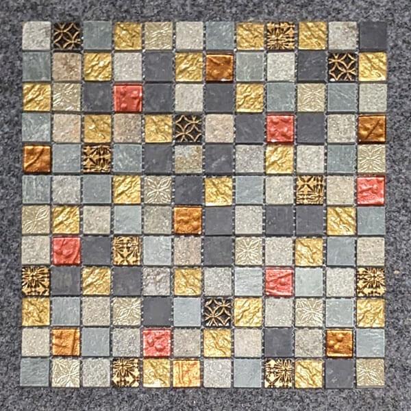 Vintagemosaik Patchwork 2,5x2,5cm, Glas, Naturstein, Motive, Blatt 30x30cm