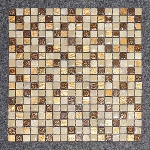 Mosaik 1,5x1,5cm Vintage Mexical, Gold-Beige-Kupferfarben, Blatt 30x30cm