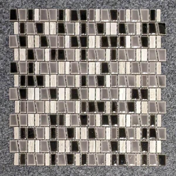 Mosaik 2,5cm hoch, Greige-Anthrazit, Murini, Blatt 30x30cm