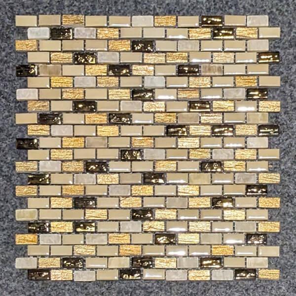 Mosaik 1,5x3cm Beige & Gold aus Naturstein und Keramik, Blatt 30x30cm